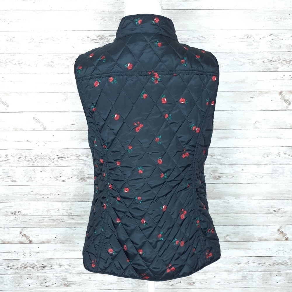 Charter Club Quilted Vest S Black Red Rose 734 - Picture 5 of 8